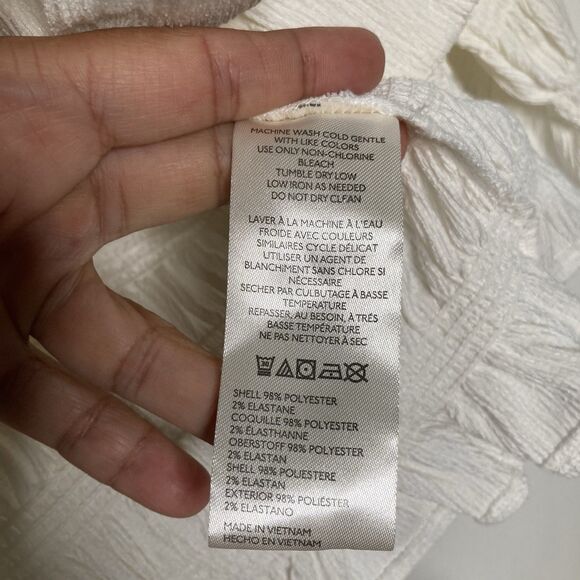 MAEVE Anthropologie Smocked Button Front Top XS Ivory Natural Cottagecore Chic - Picture 15 of 16